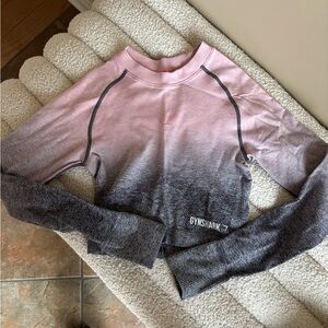 Gymshark Pink and Gray Ombre Cropped Long Sleeve Top